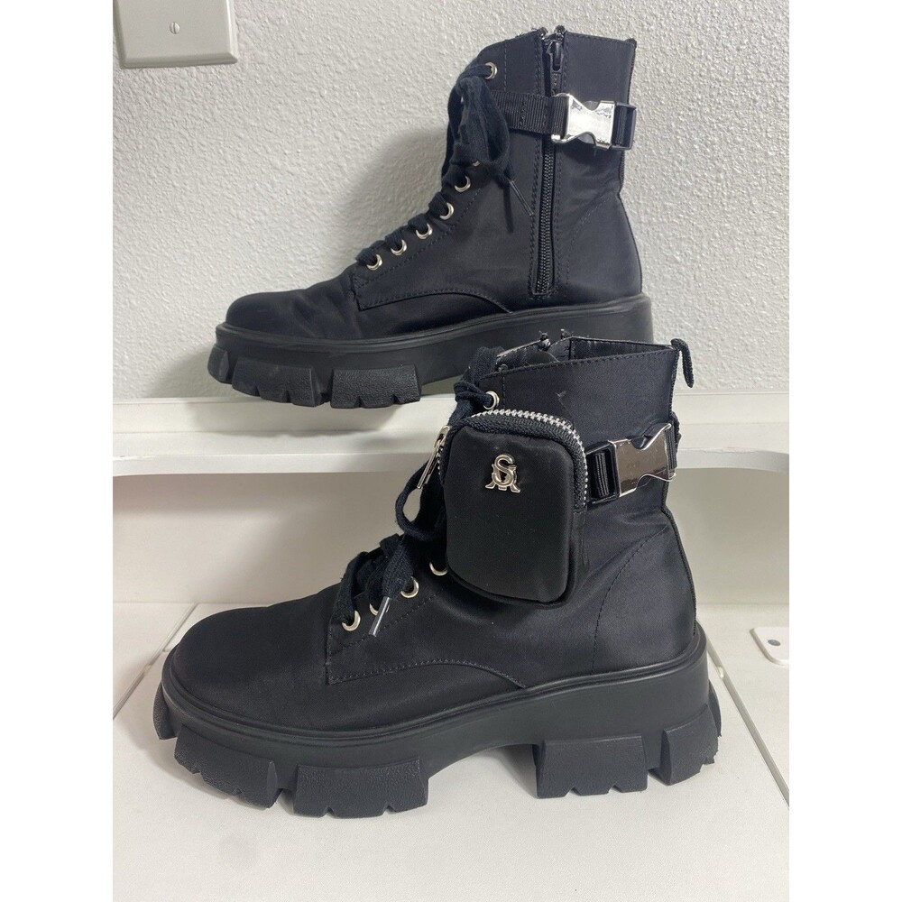 Steve Madden Thora-P Black Nylon Lace-Up Combat Ankle Lug Boots Women's 8 - Picture 4 of 16